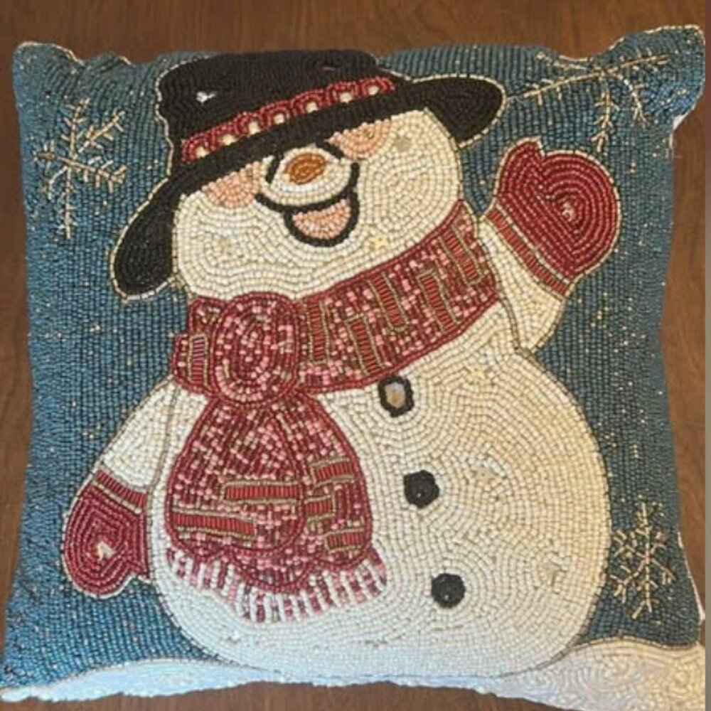 Beaded Cherished Moments Snowman Pillow - 12x12